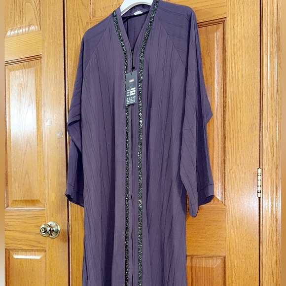 Women’s Abaya Plus Size 6 (3X/4X) Purple Long Sleeve Maxi Beaded Dress NEW - Picture 2 of 8